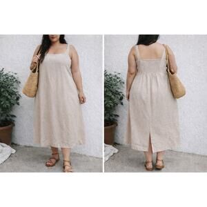 Old Navy 2X Linen Blend Midi Dress Beige Sleeveless Summer Minimalist Neutral